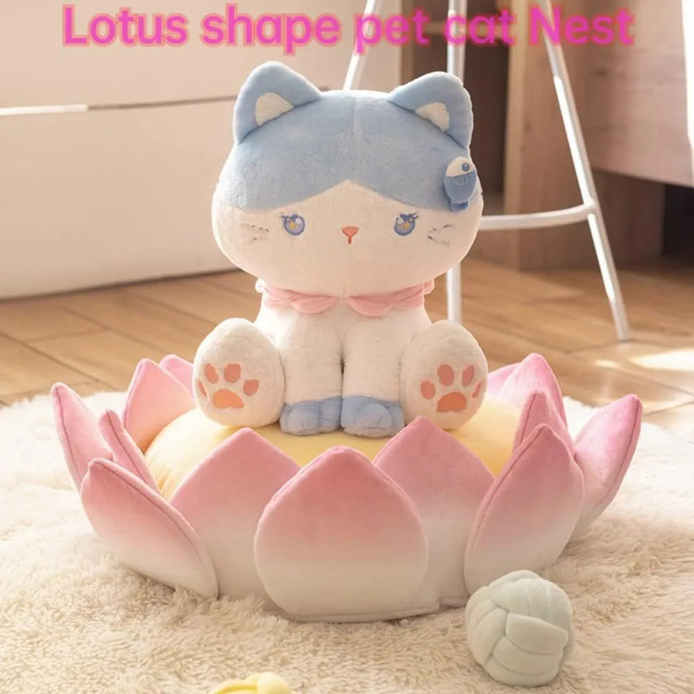 Lotus-shaped cat mattress with non-slip base, crystal super soft fabric and sponge, available in 20cm to 82cm sizes