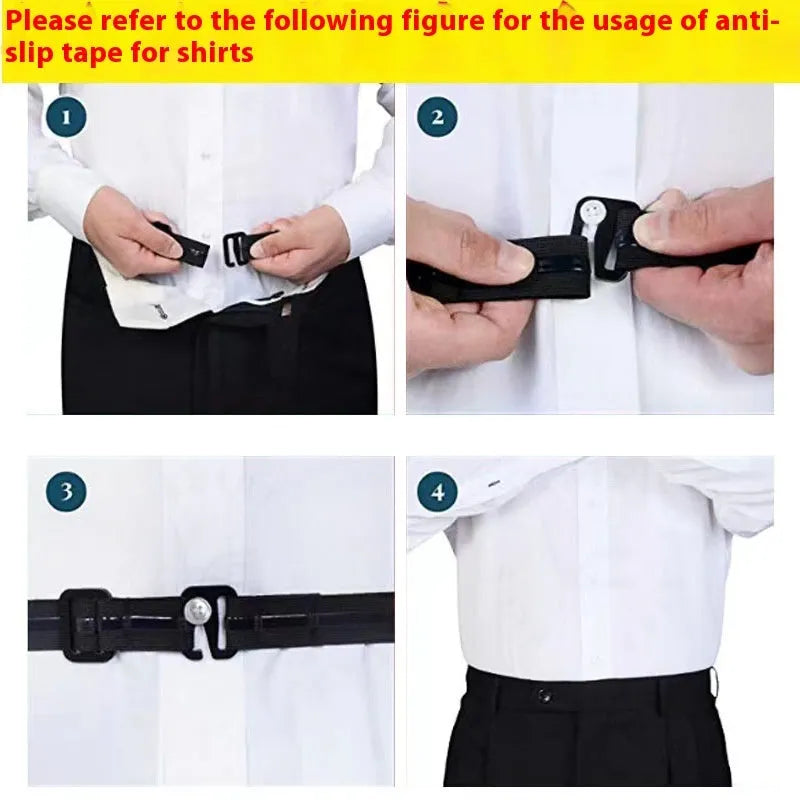 Black men's non-slip shirt band with nylon strap and plastic hook buckle, 2-4cm width