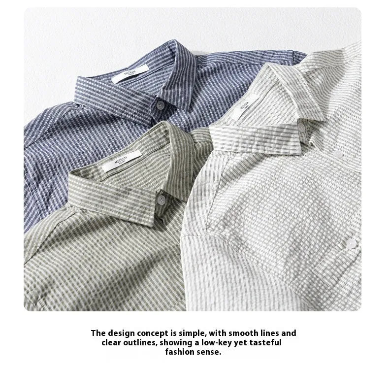 Men's short sleeve loose fit cotton shirt in white, green, and blue for summer