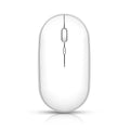 Rechargeable dual-mode wireless mouse in white with 2.4GHz and Bluetooth 5.0, 500mAh battery, compact 105x60x20mm size