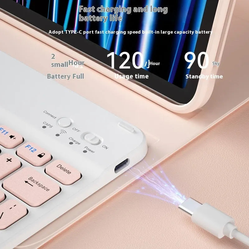 Girls Bluetooth tablet keyboard in colourful ABS design with wireless connectivity for office and home use.