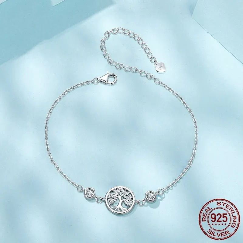 S925 sterling silver bracelet with white gold plating, 15+6cm chain and 1.1cm lucky tree pendant, SCB288