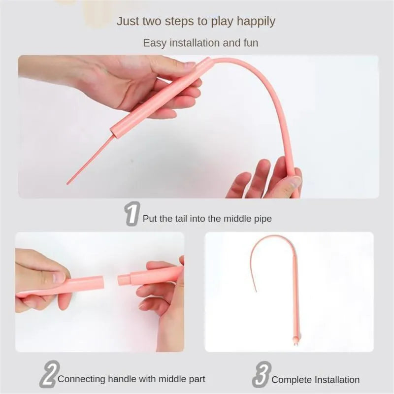 Simulated mouse tail cat toy stick with silicone tail and cat head design