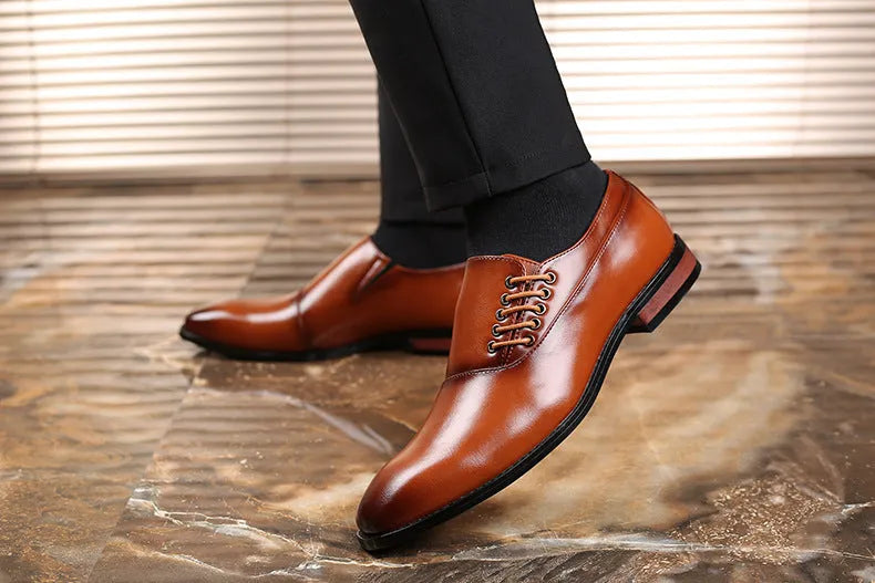 Plus size men's business formal shoes in artificial PU black colour with breathable upper
