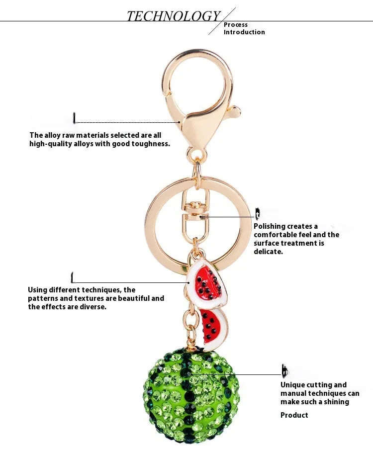 Green watermelon-shaped zinc alloy keychain measuring 12cm.
