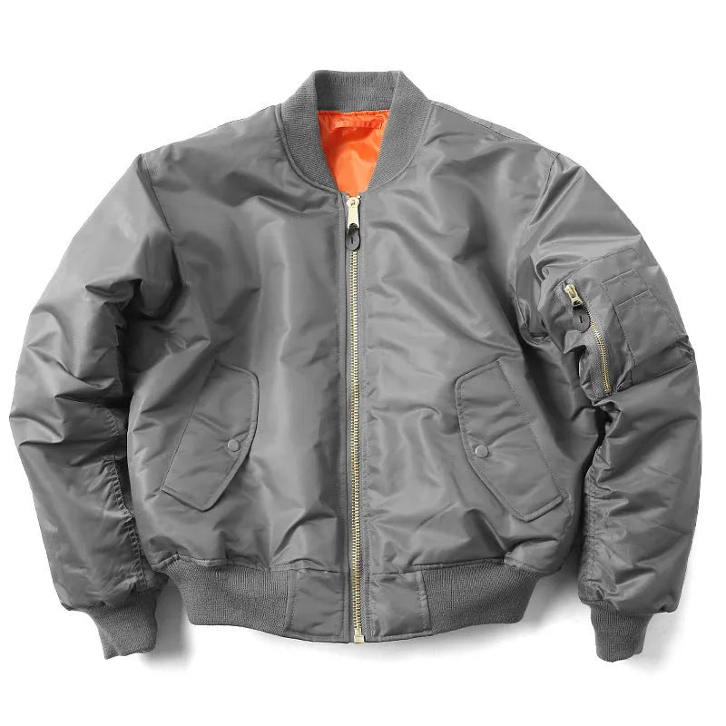 Men's loose fit cotton-padded pilot jacket in army green nylon fabric