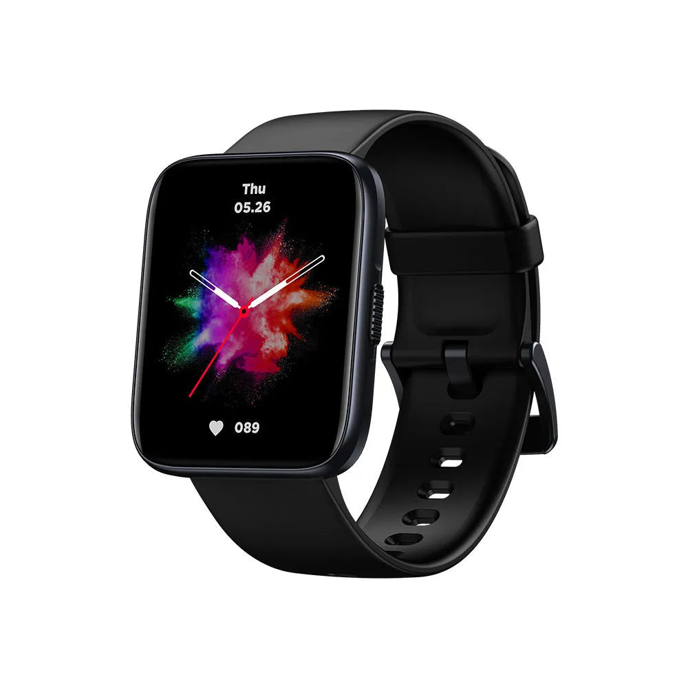 Black GPS sports smart watch with rubber strap showing health monitoring display