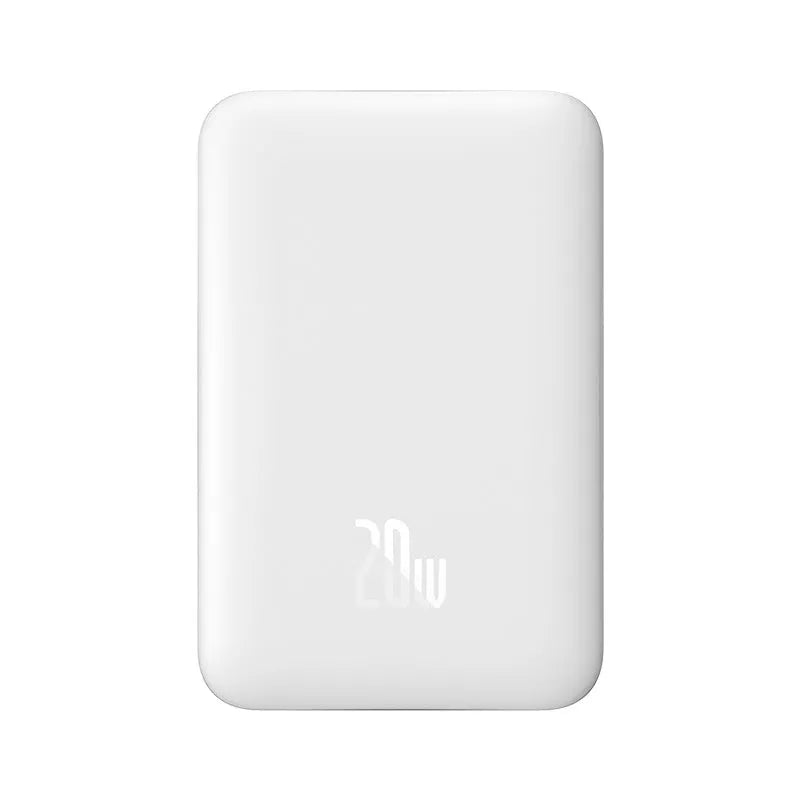 Magnetic wireless fast charging power bank with silicone shell in multiple colours showing compact dimensions