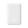 Magnetic wireless fast charging power bank with silicone shell in multiple colours showing compact dimensions