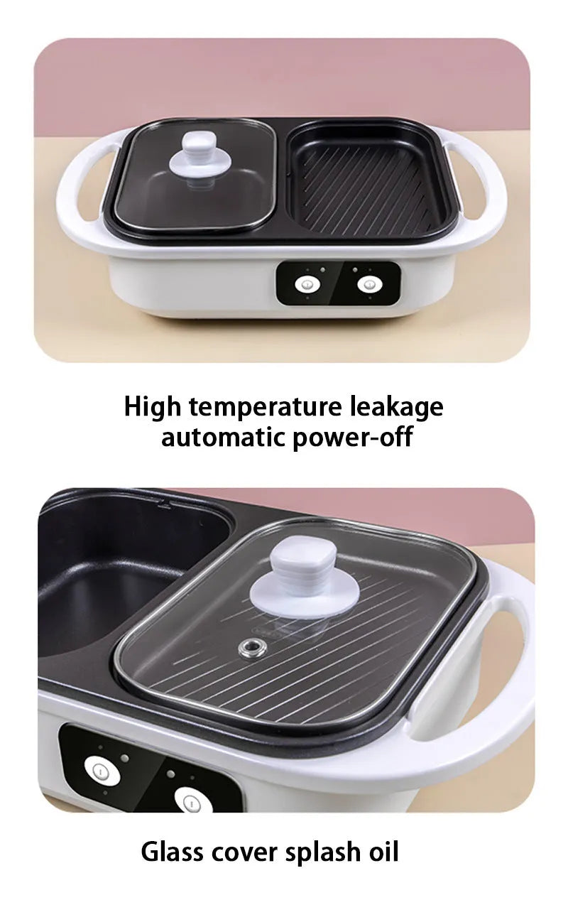 White dual-use electric caldron and frying oven with mechanical controls, compact design for 2-3 person households