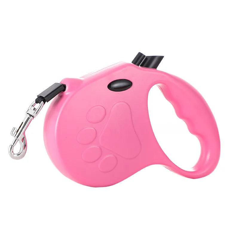 Automatic telescopic traction rope for pets in ABS, 140x168mm, with lock button and retractable cord, ten colours available