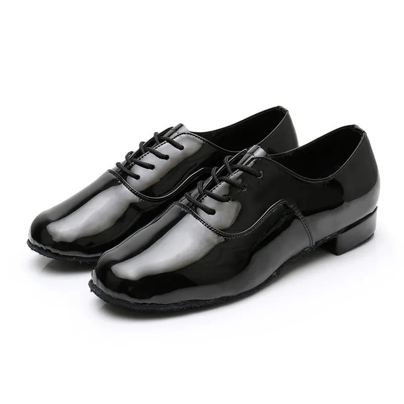 Men's black indoor dancing shoes with synthetic leather upper and calf leather sole