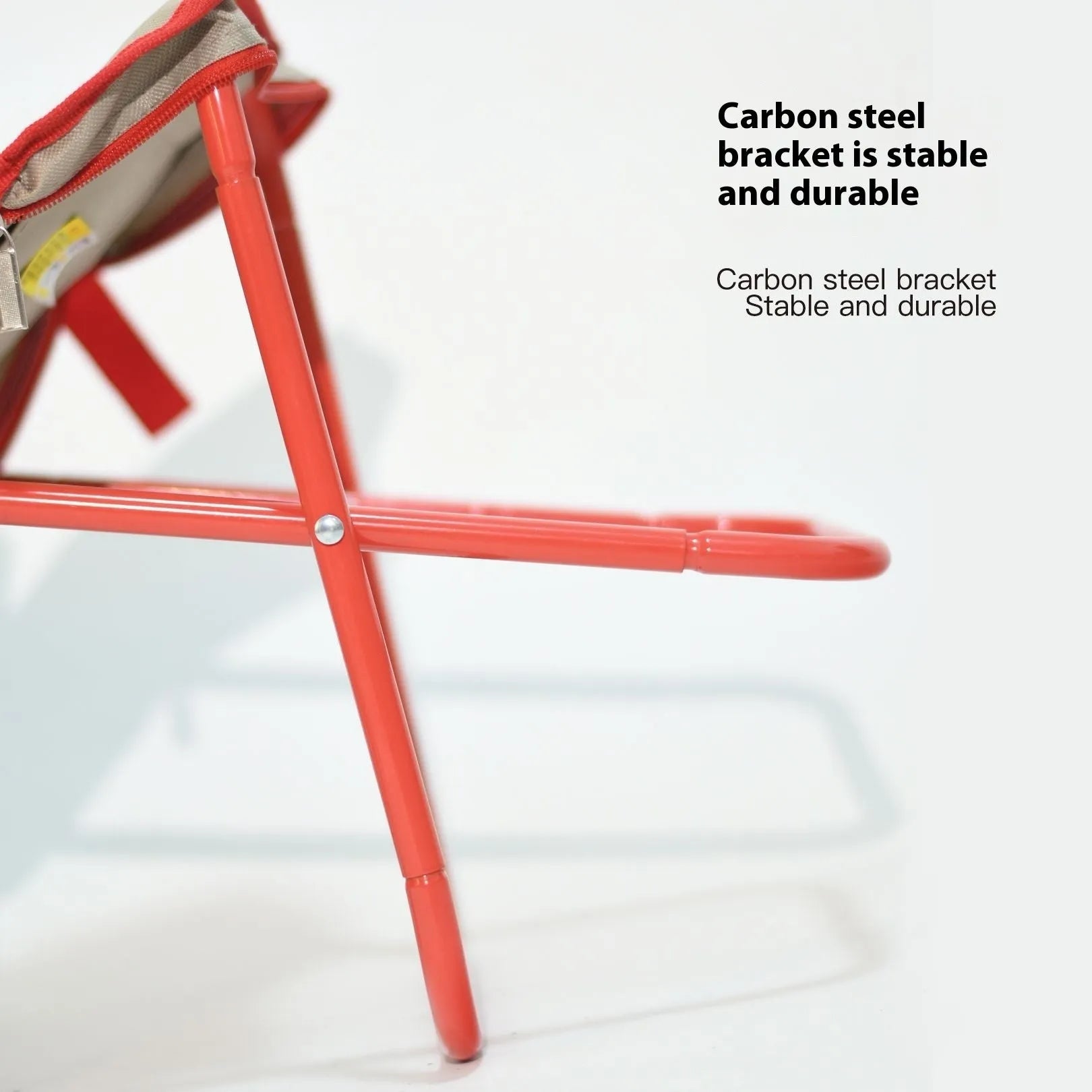 Lightweight foldable camp stool in Oxford cloth, shown in khaki colour, folded and unfolded.