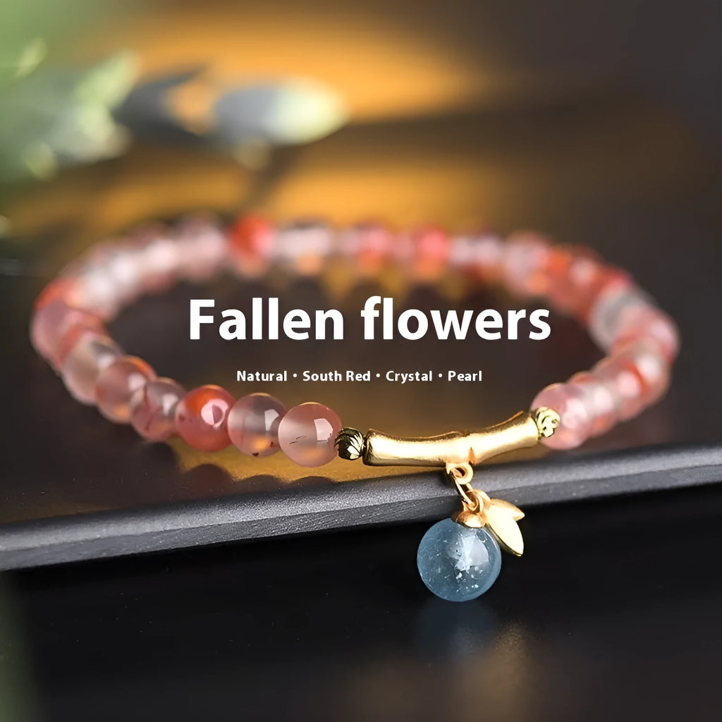 Nanhong agate bracelet with bamboo joint and floral design in ethnic style.
