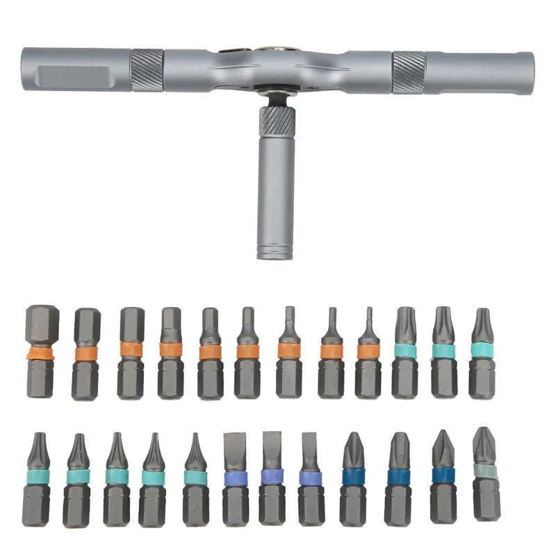 24-in-1 ratchet screwdriver set with S2 alloy steel bits in a compact box