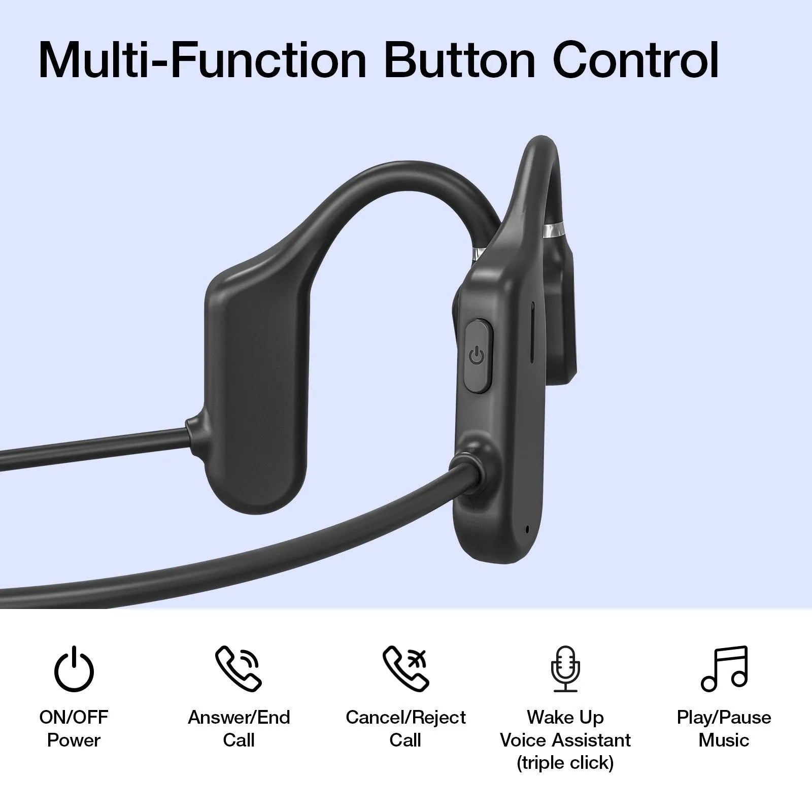 Bone conduction wireless Bluetooth headset in black hanging ear style with open ear design