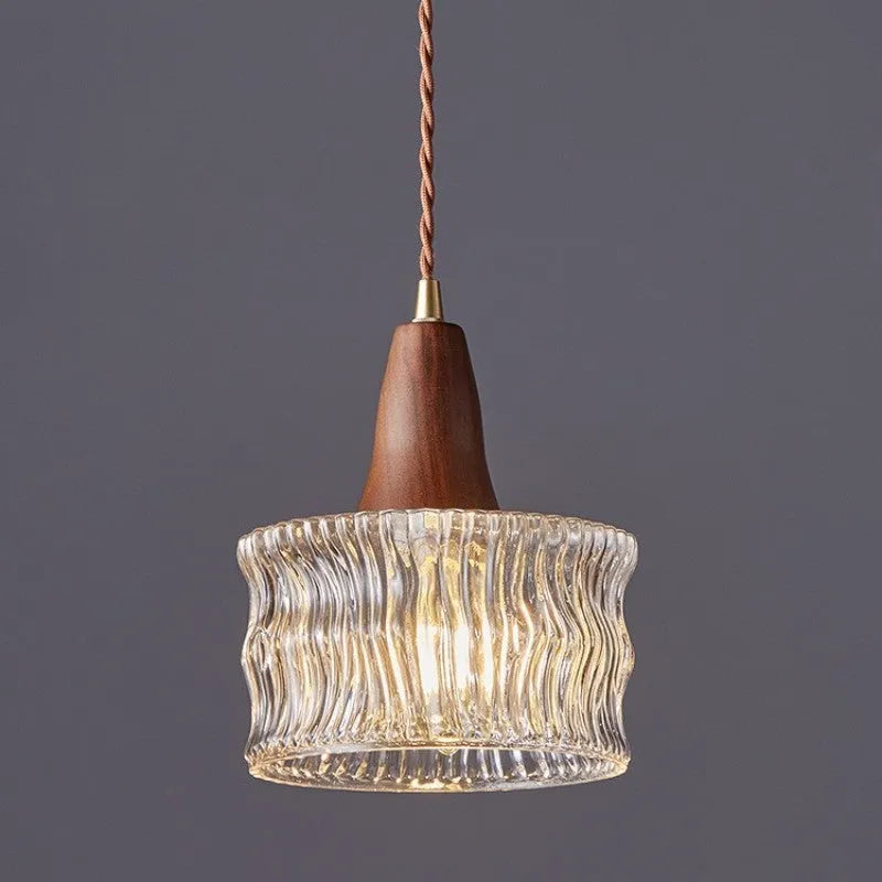 Japanese style walnut wall lamp with glass shade and LED light source, 110-220V, Type B