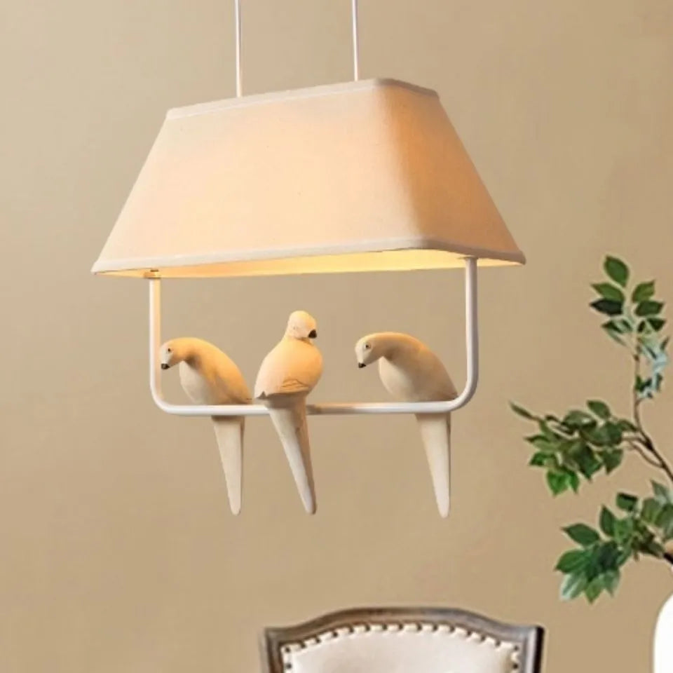 Bird-themed ceiling chandelier with fabric shade covers and iron framework for dining rooms and hallways