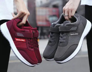 Neutral mesh walking shoes for middle-aged and elderly, non-slip soft sole, black colour, side view