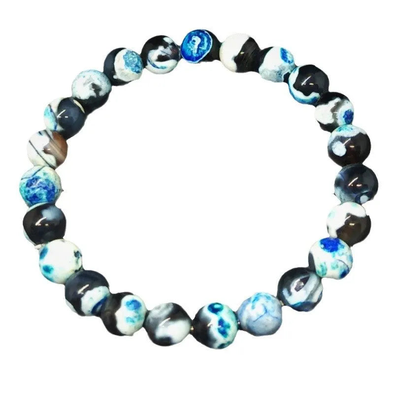 Handmade 8mm natural agate bohemian bracelet in round beads with coloured glaze