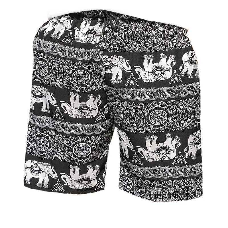 Men's striped ice silk beach trousers with loose fit and elastic waist
