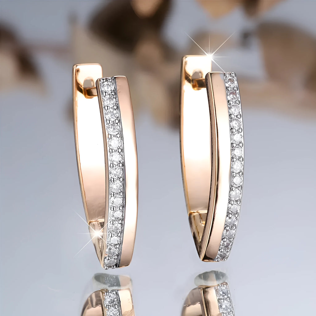 Women's V-shaped geometric ear clips in champagne gold white diamond finish