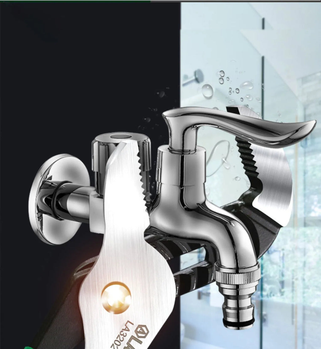 Adjustable water pipe wrench with CR-V steel jaws and multi-gear mechanism in four sizes