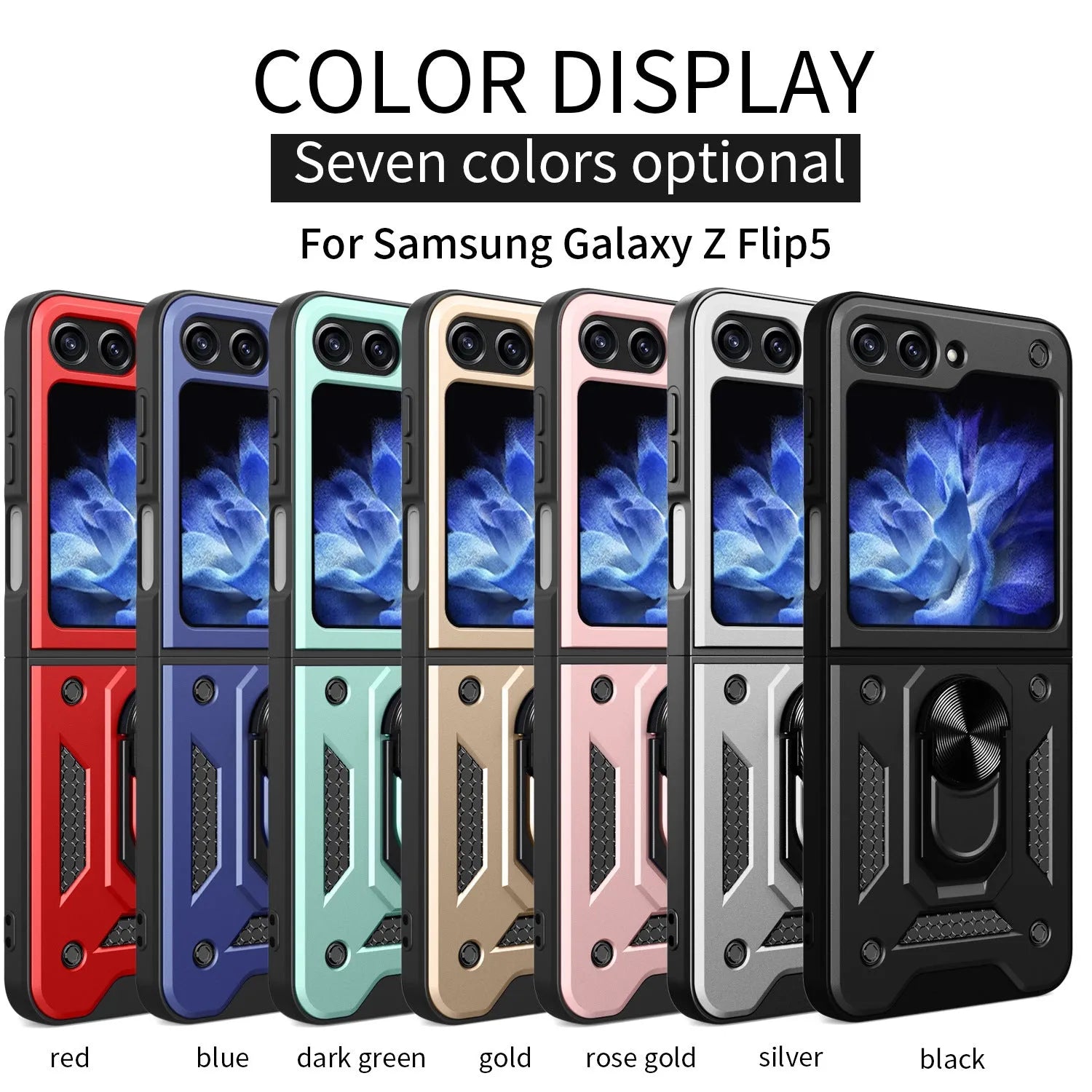 Shunjia sliding window mirror phone case for Samsung Z Flip and Z Fold, black colour, with bracket and mirror closed