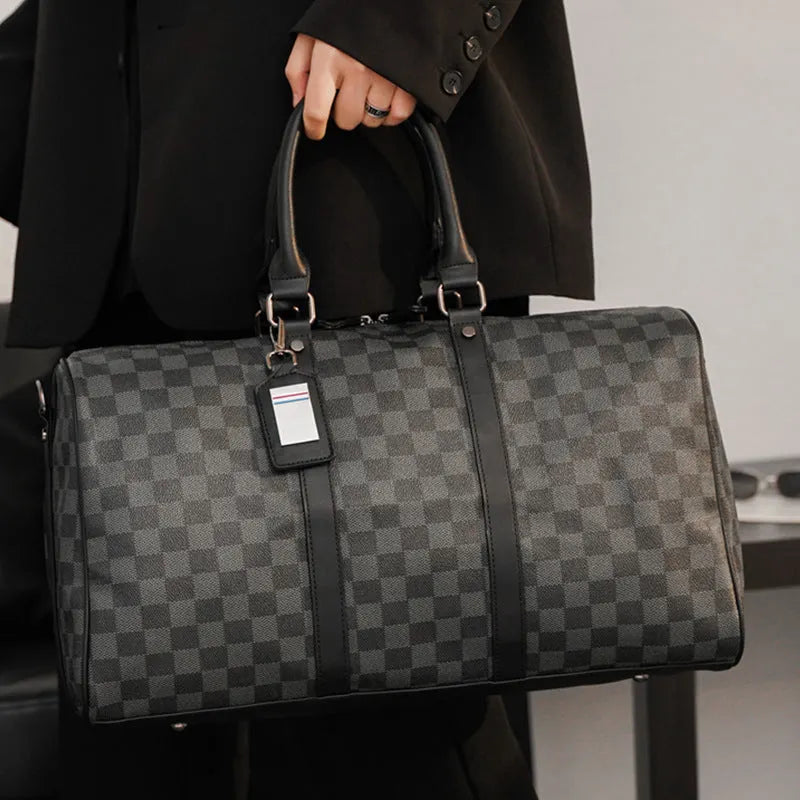 Large capacity short distance crossbody bag with Korean plaid pattern, PU leather, and geometric design in urban simplicity style