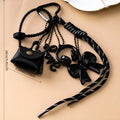 Bow braided rope keychain in black from Miu Series with split ring attachment for bag pendant or earphone holder.