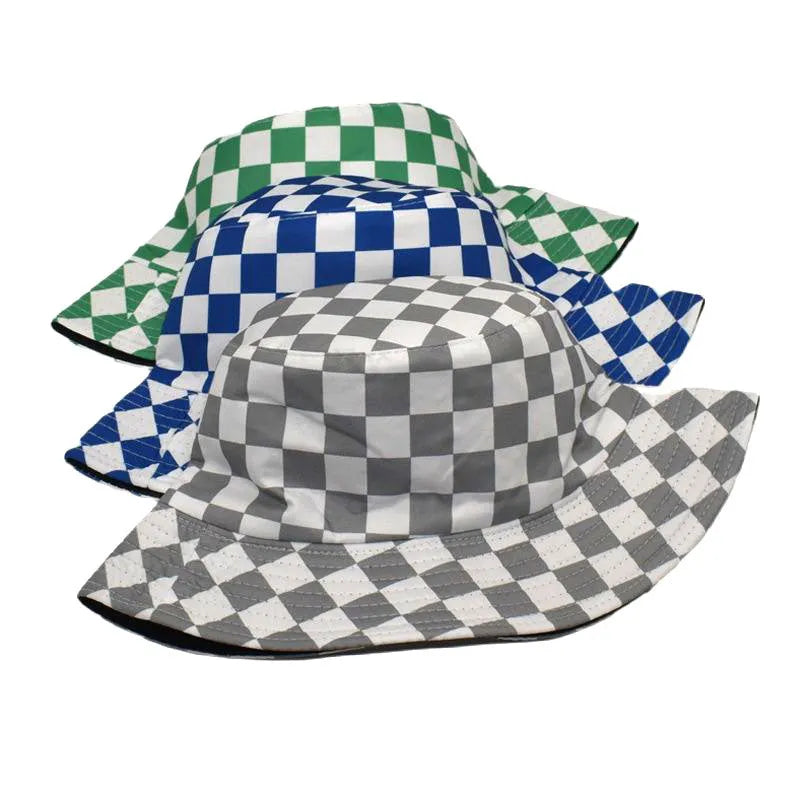 Cotton bucket hat for men, double-sided wear, flat top, size M 56-58cm, in red green blue black or grey