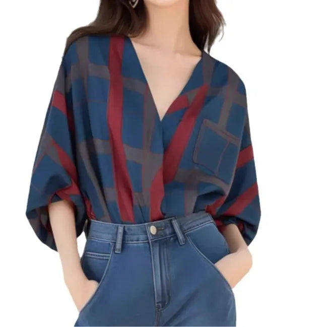 Women's casual loose-fit painted pullover top with drop-shoulder sleeves in polyester fabric