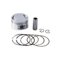 Motorcycle engine piston kit showing aluminium piston with steel combination oil ring for 57.4mm bore
