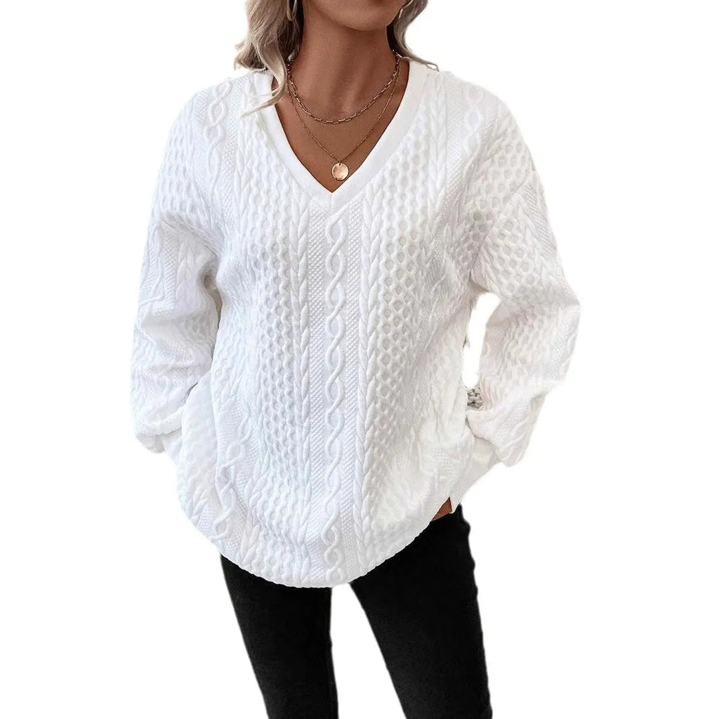Loose fit milky white long sleeve T-shirt with casual styling and 3D pattern detailing