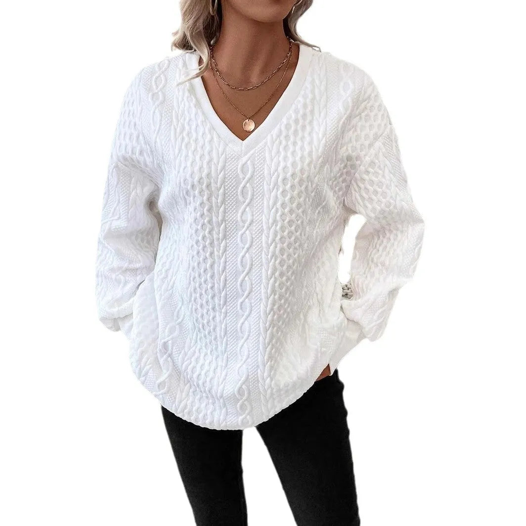 Loose fit milky white long sleeve T-shirt with casual styling and 3D pattern detailing