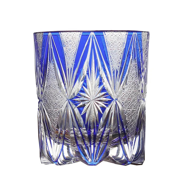 Hand carved blue crystal glass wine glass with 260ml capacity and Japanese-style retro design