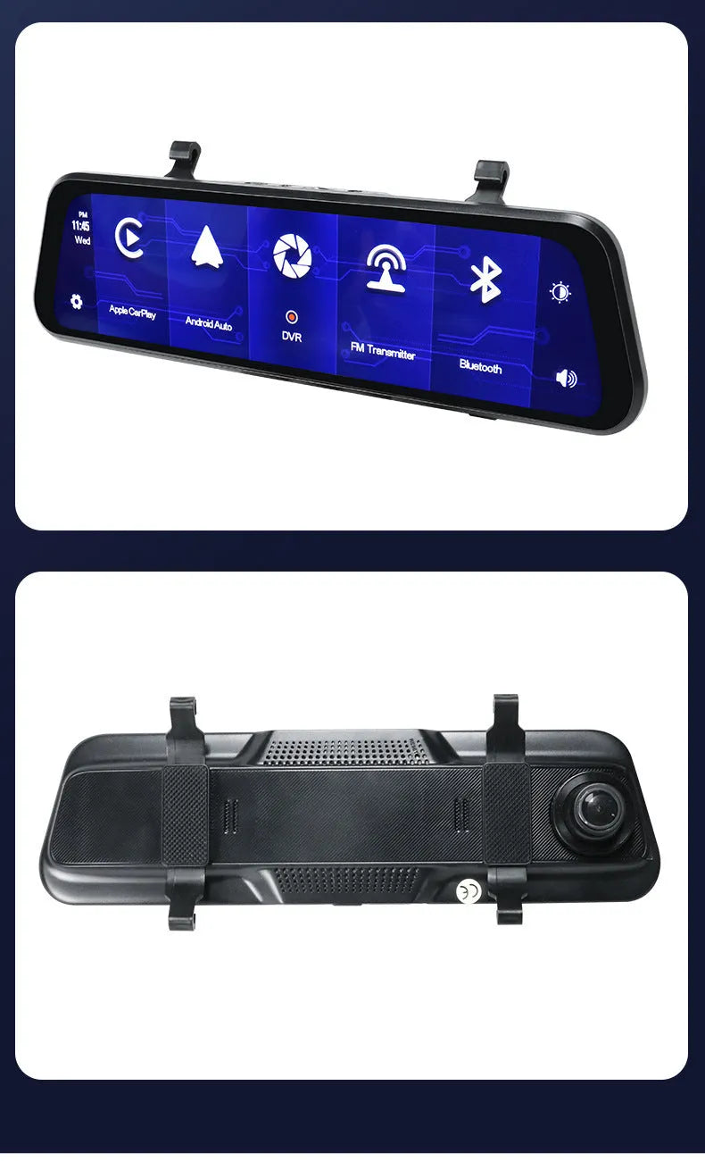 Black 9-inch universal wireless car GPS navigation system with a large touch screen on a car dashboard.