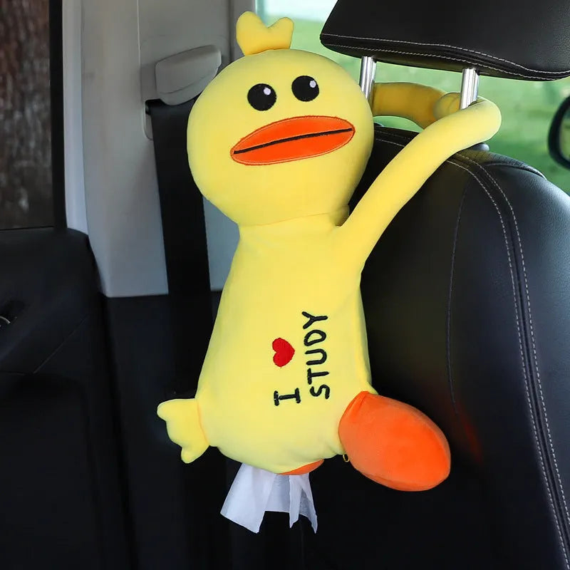 Plush car seat back-mounted tissue box holder with animal design