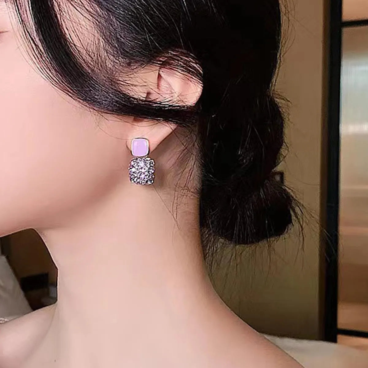 Rhinestone earrings love butterfly flower tassel in silver gold pink black, electroplated finish with imitation pearl