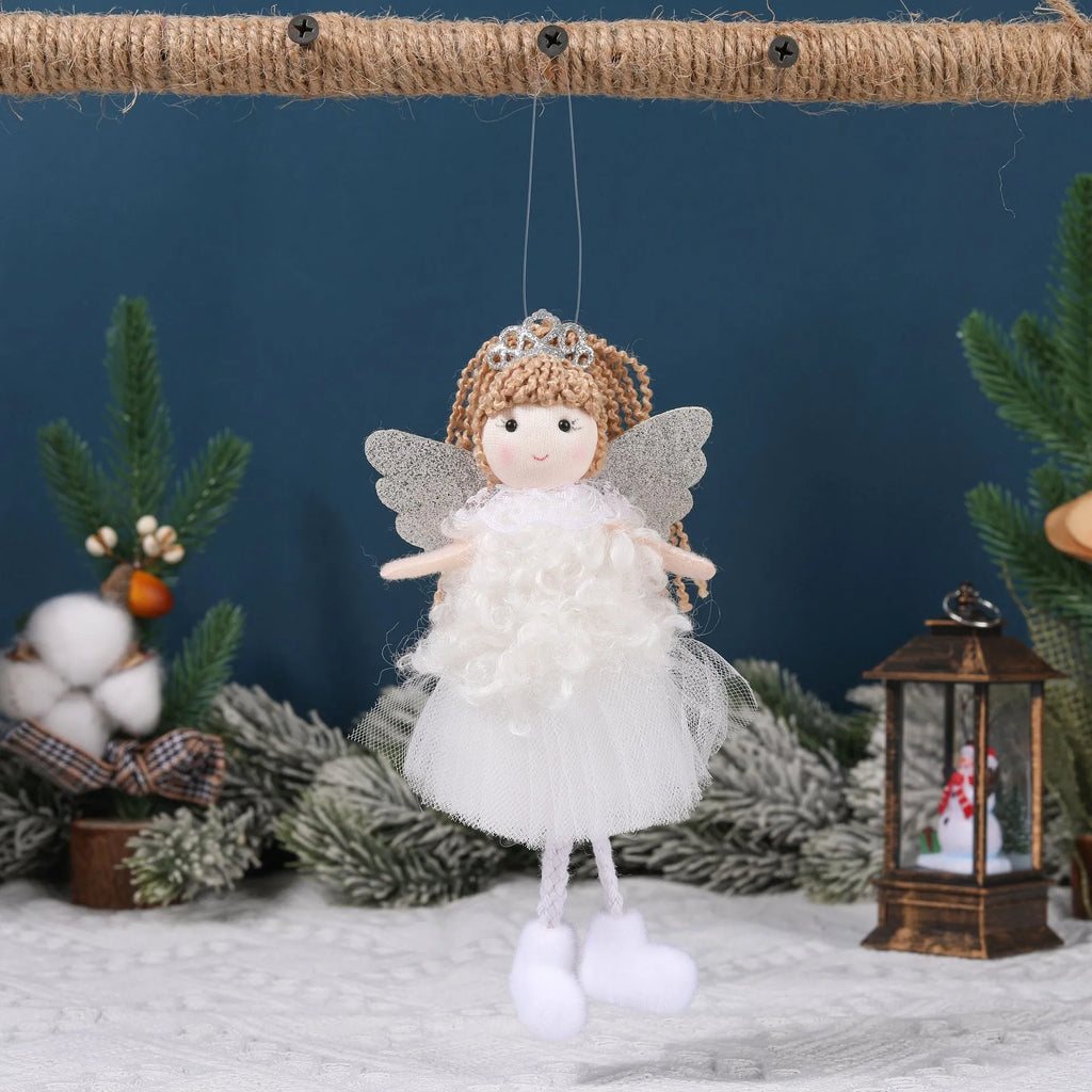 Christmas angel cartoon fabric pendant hair accessory for a girl's high ponytail in white, pink, or khaki.