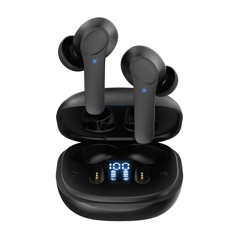 Wireless Bluetooth translation headphones in black or white with touch controls and three sized earmuffs