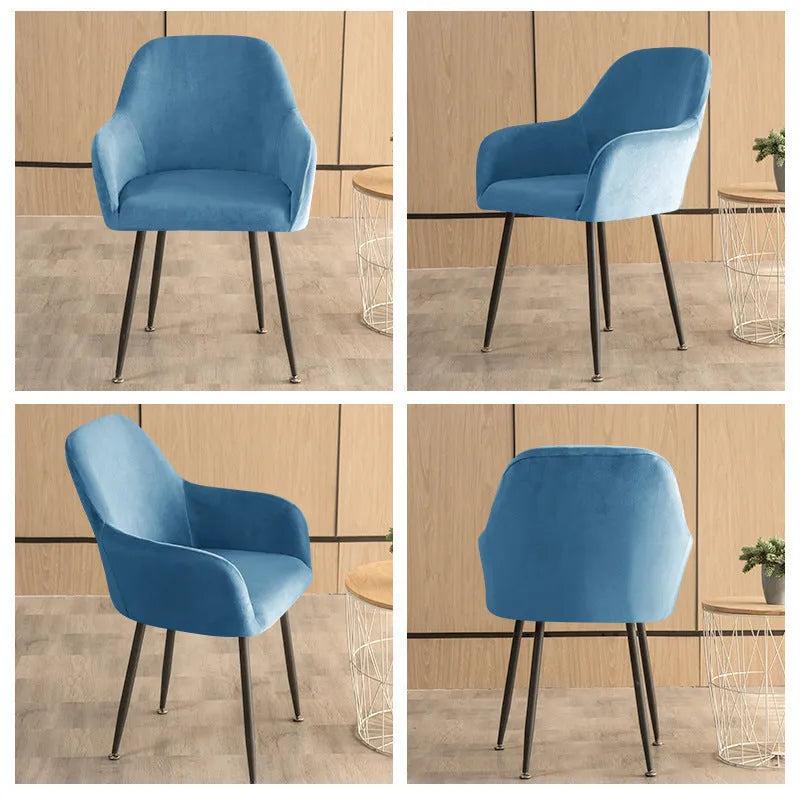 Silver Fox velvet plush stretch chair cover for high armrest dining chairs in beige colour