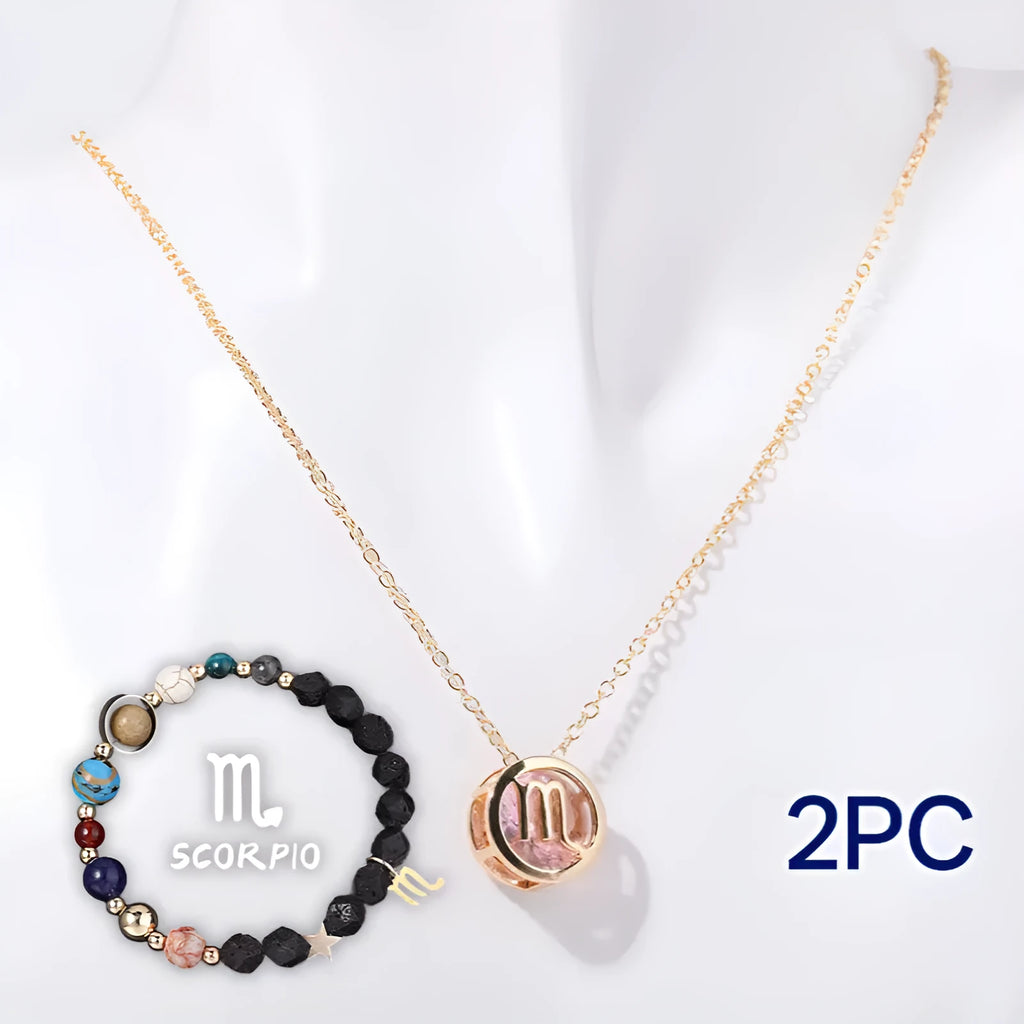 Natural stone beaded necklace and matching bracelet set laid flat, showing bead detail.