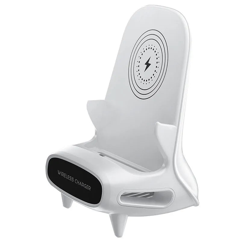 White 15W vertical wireless fast charging stand for mobile phone and tablet with Type-C input