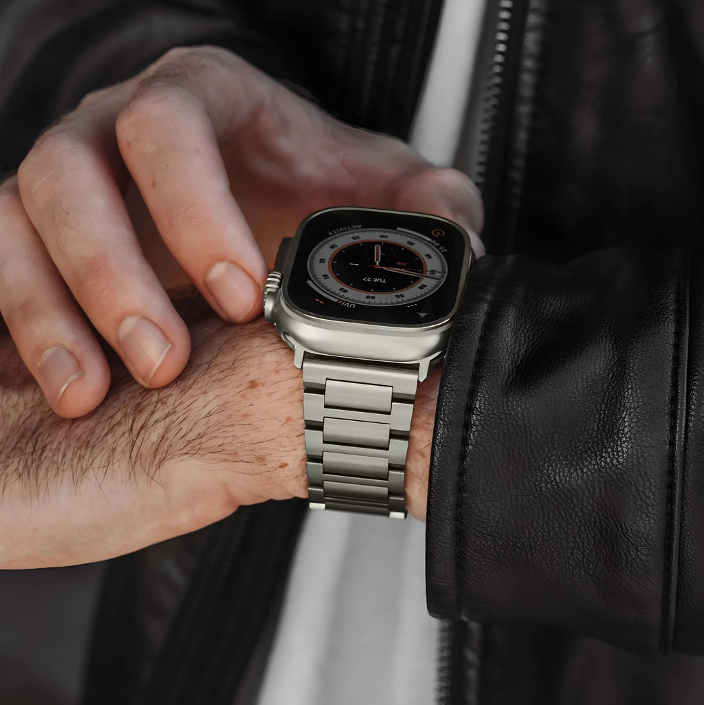 Silver titanium I-shaped watch strap for Apple Watch Ultra 49mm