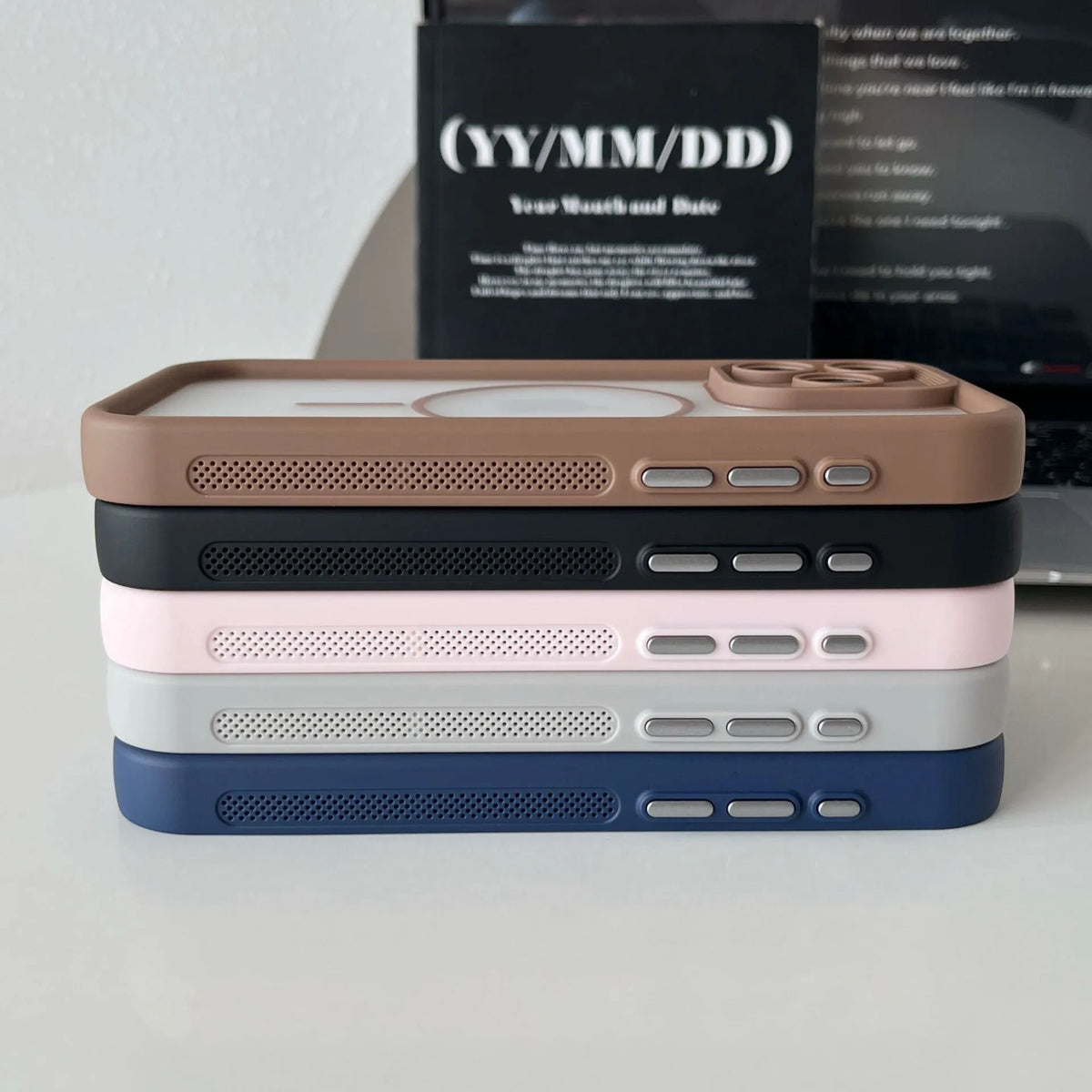 Magnetic skin-feel iPhone case for 11 to 16 Pro Max, TPU PC protective sleeve in black, blue, or gray