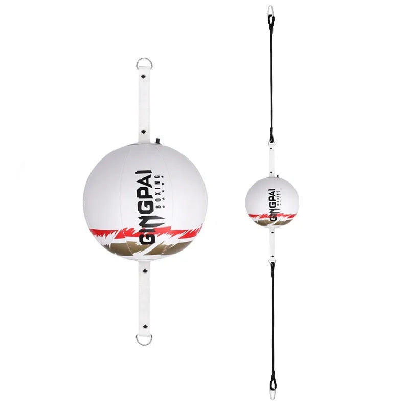 A black, black and green, or white PU leather hanging boxing speed ball for reaction training.