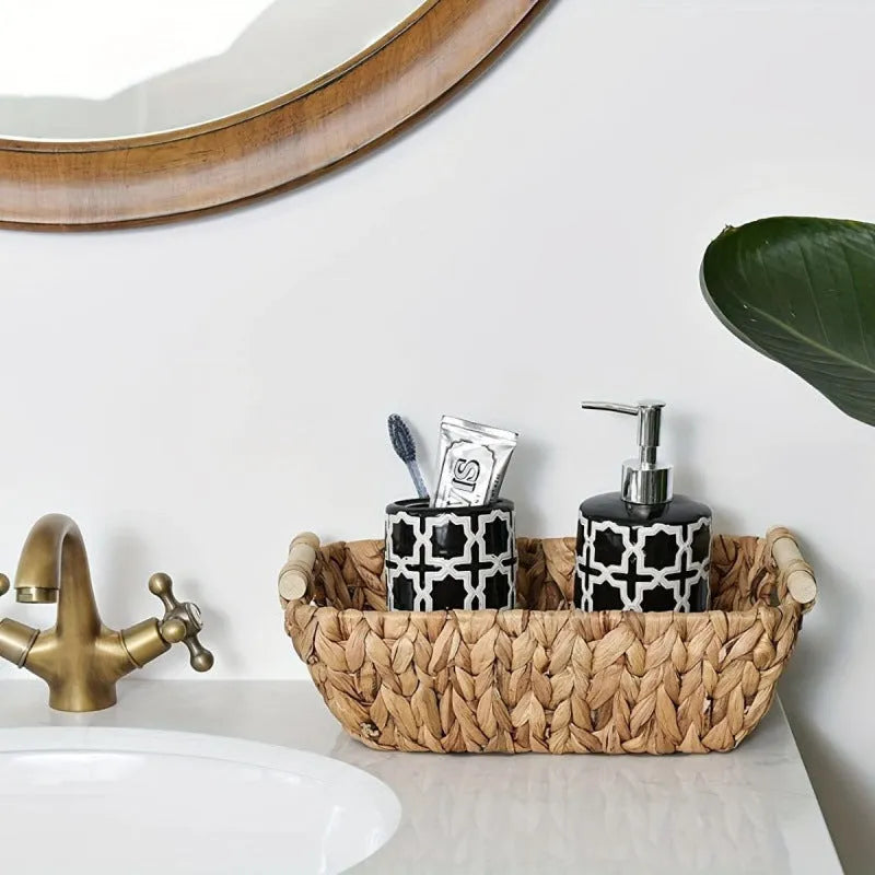 Water hyacinth rattan woven desktop storage box, six-layer pastoral style, installation-free organiser for toys and cosmetics