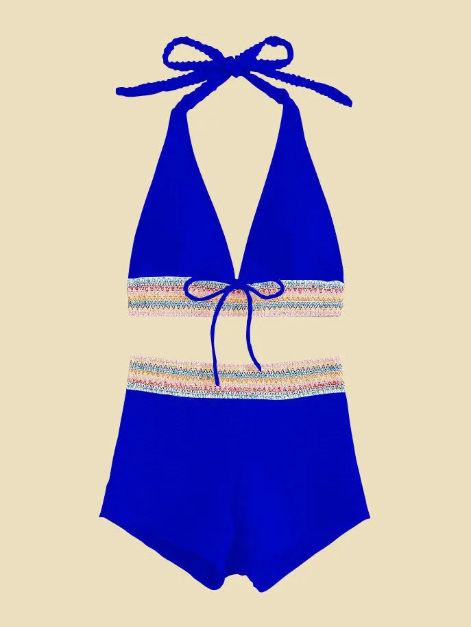 Women's high waist bikini suit in a choice of six colours with striped or solid patterns