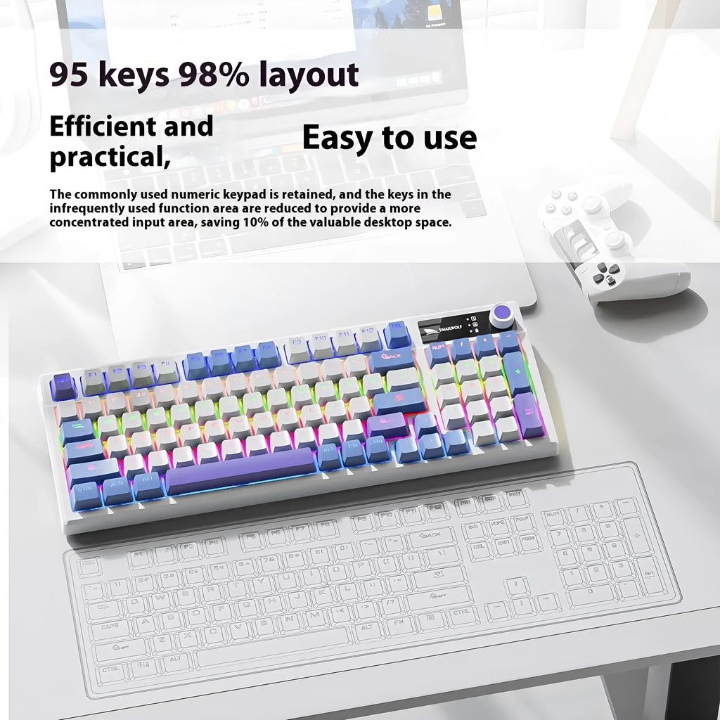 Wired mechanical gaming keyboard with mixed light green switches in autumn water blue colour